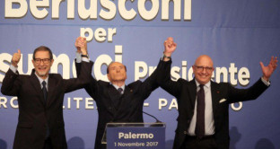 Berlusconi, Salvini e Meloni in Sicilia per tirare la volata al loro candidato Nello Musumeci. Lo scontro è solo con i grillini, perché a queste elezioni regionali il PD non sembra toccare palla. 