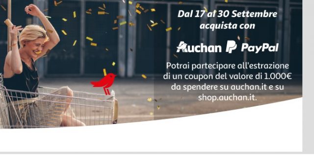C'è l'accordo tra Auchan e Paypal: ecco le info in merito e come partecipare al concorso per vincere 1.000 euro in buoni spesa.
