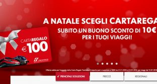 Acquista una carta regalo e ricevi 10 euro di buono sconto: ecco la promozione di Natale 2018 di Trenitalia.