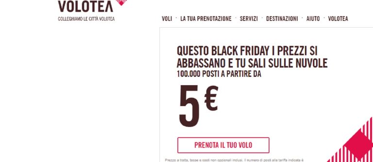 Offerte voli low cost per il Black Friday della compagnia low cost Ryanair e della Volotea.