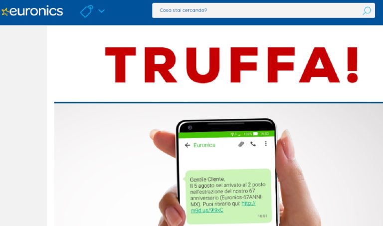 Euronics invita gli utenti a prestare attenzione ad un sms che comunica che si è vinto un premio: è una truffa. Le info e le offerte del momento della catena di elettrodomestici.