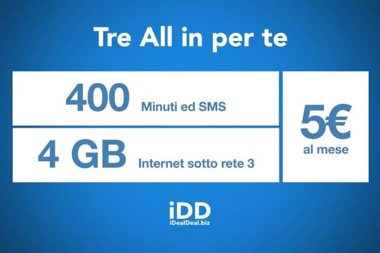 Offerta 3 Italia: per l'estate torna la promozione All In 400 per te a soli 5 euro.