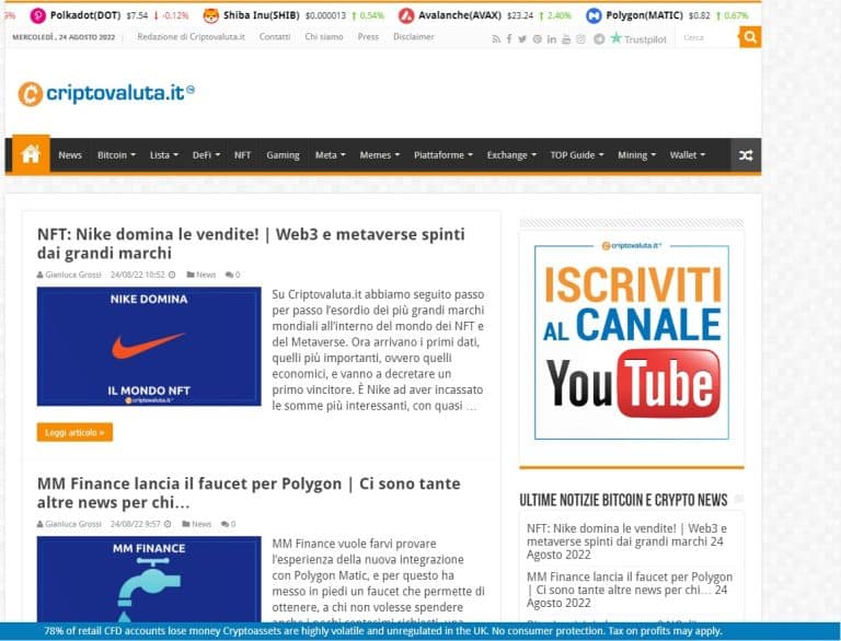 Criptovaluta.it account Twitter certificato