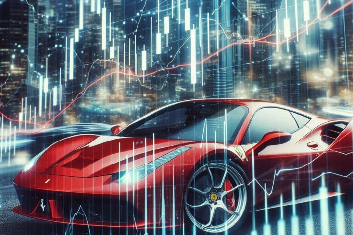 Vontobel: i wanna draw a complex financial candlestick chart and a ferrari on the background