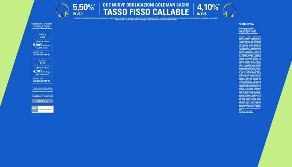 Obbligazioni Goldman Sachs in euro e dollari a tasso fisso e callable