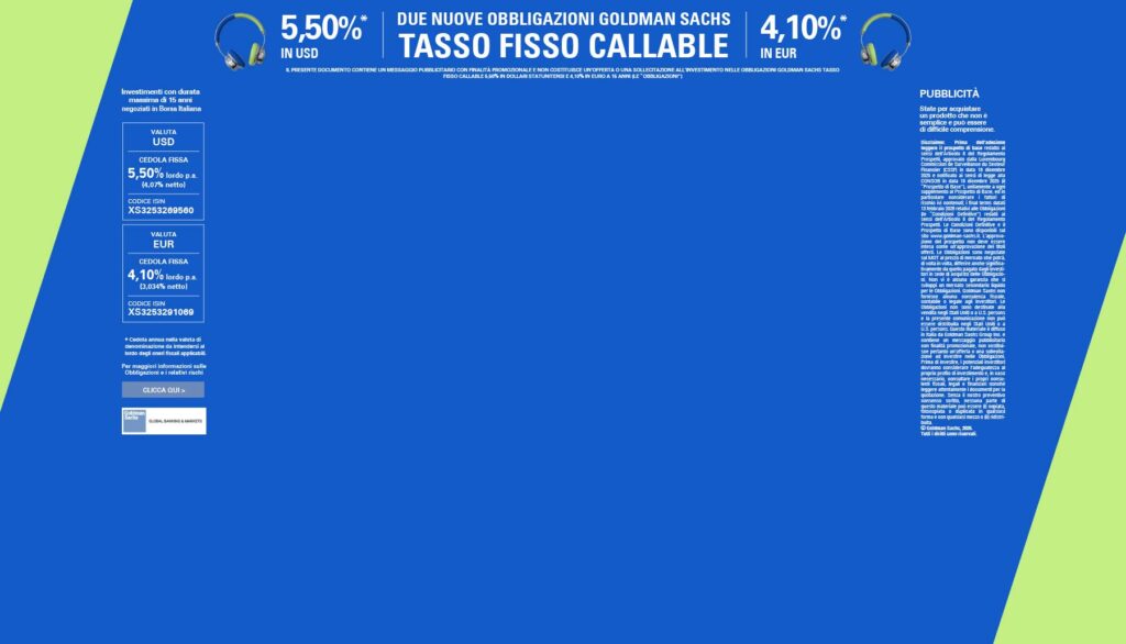Obbligazioni Goldman Sachs in euro e dollari a tasso fisso e callable